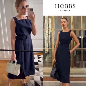Hobbs London Navy Belted Dress